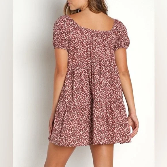 LACAUSA x Anthropologie Playa Mini Boho Flowy Dress in Cocoa Mushroom NWT - Picture 3 of 7